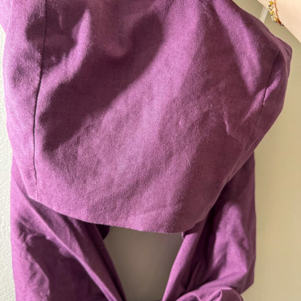 Commense Purple Linen Blend Smocked Strapless Tie Front Bandeau Crop Top - Picture 5 of 7